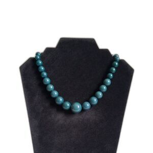 Blue Green Dark Teal Graduated Acrylic Beaded Single Strand Adjustable Necklace